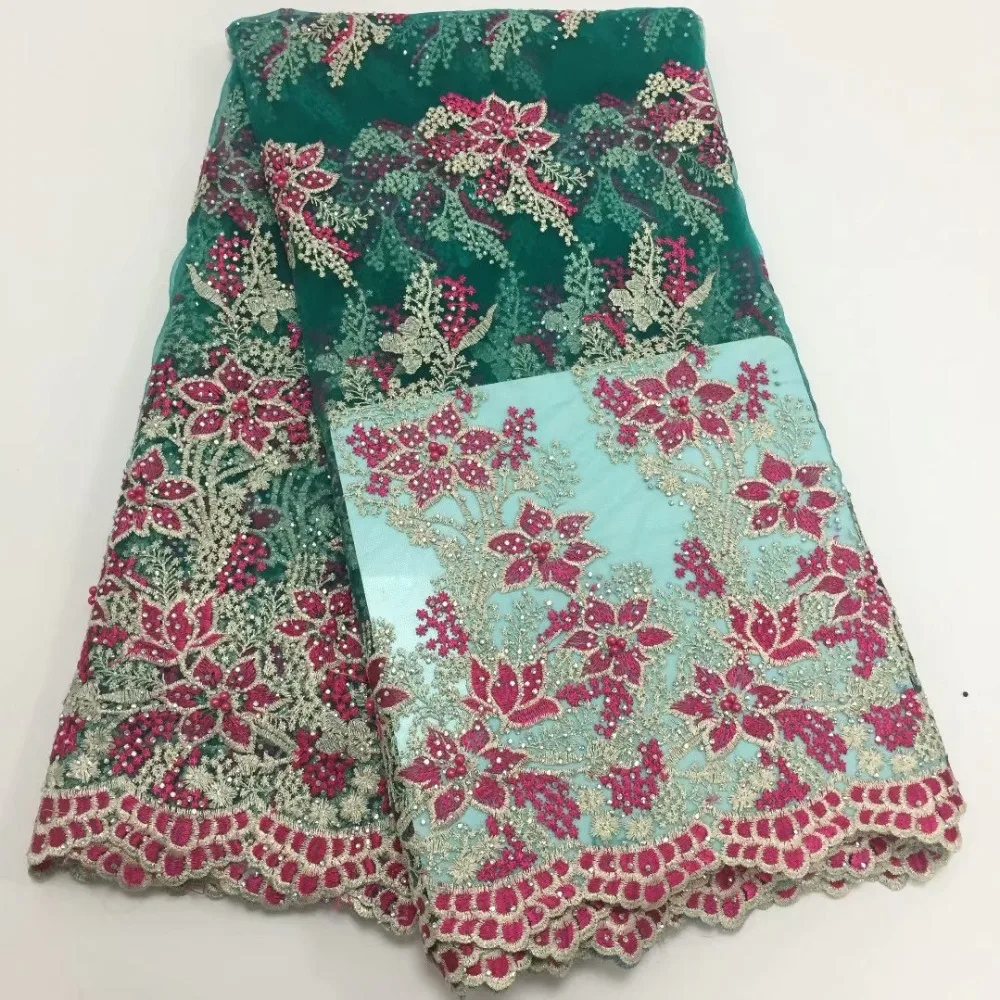 Роскошный Дизайн Французский кружевной ткани 5 ярдов бусины нигерийская