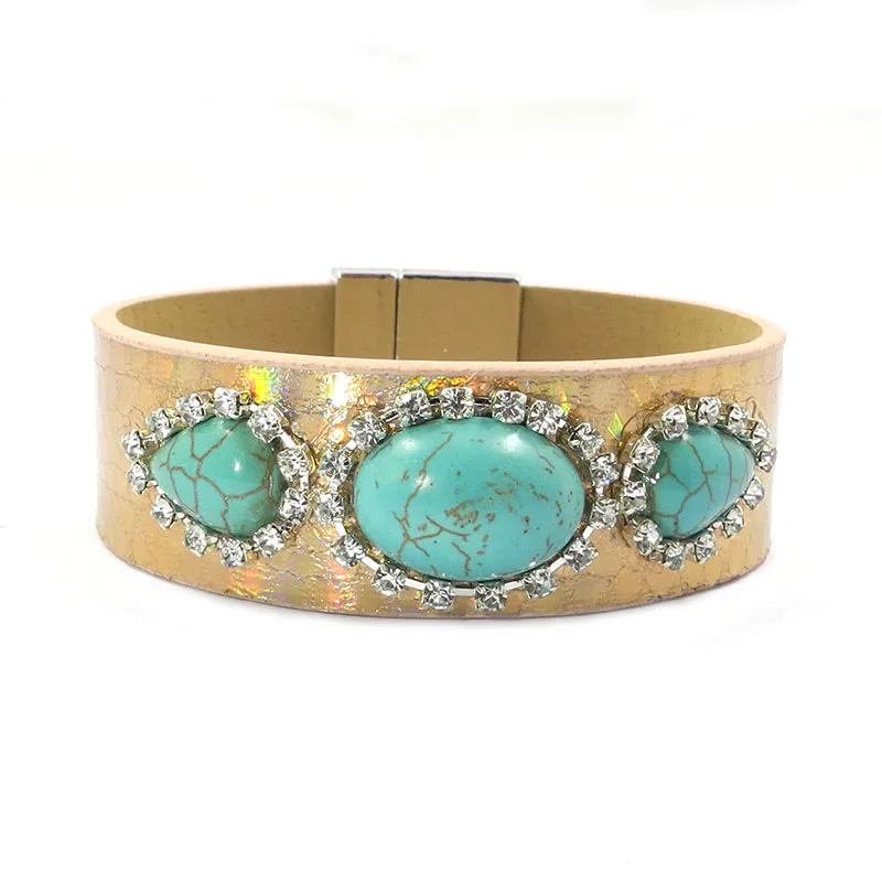 Кожаные браслеты с камнями водопада и магнитным замком Wellmore, есть 3 размера, бохемского стиля для женщин.