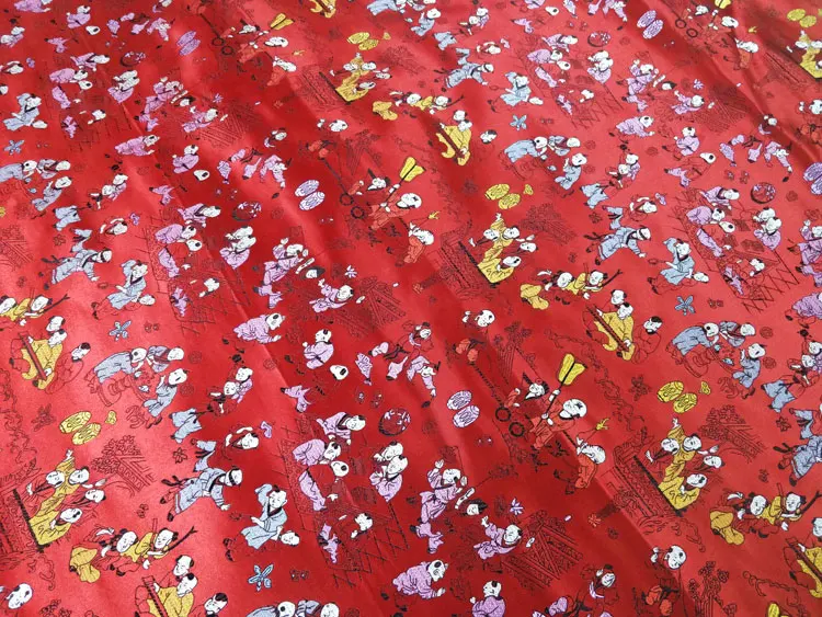 Chinese Silk Brocade Dobby Fabric Tang Costume Cheongsam Traditional Wedding Quilt Cover Cushion Pillowcase Red Hundred Children | Дом и сад