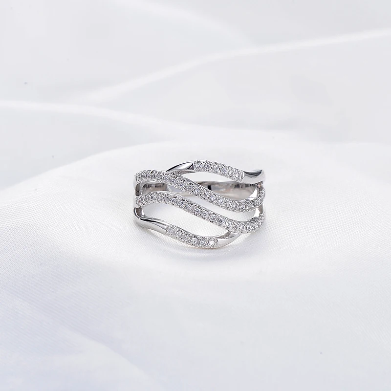 LZESHINE Top Selling Brilliant Ring Rose Gold Color CZ Zircon 4 Rows Wave Shape Women Fashion Jewelry CRI1021 | Украшения и