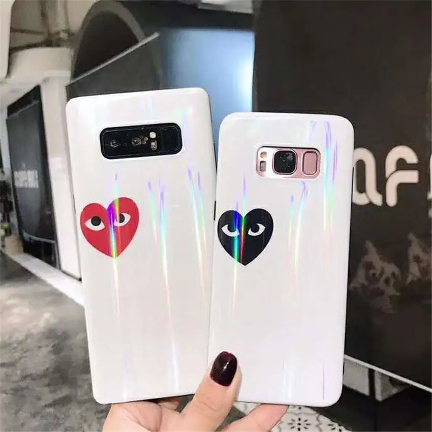 Чехлы для телефонов с полной задней поверхностью для Galaxy S7 Edge S9+ S8 Plus Note 8 9, радужные блестящие лазерные цветные чехлы с узором в виде глаз и сердца