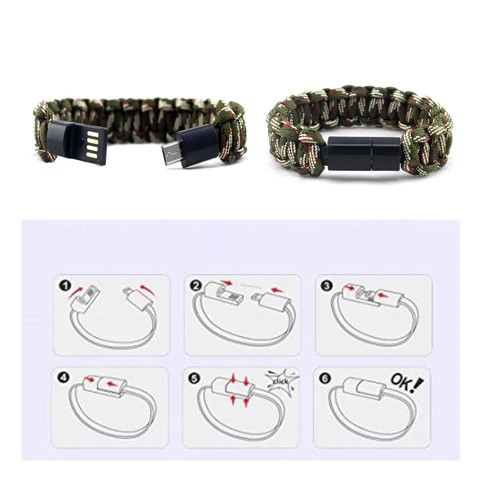 Браслет Паракорд для выживания зарядный кабель передачи данных Прочный Плетеный