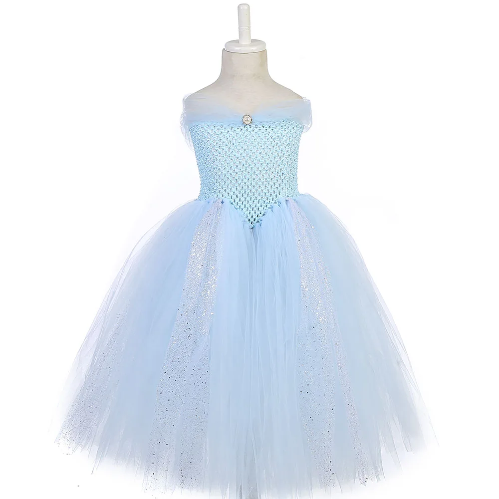 

Light Blue Princess Belle Beauty and the Beast Dress Girls V-neck Ankle Length Party Dress Tutu Sparkle Ployester Mesh Ball Gown