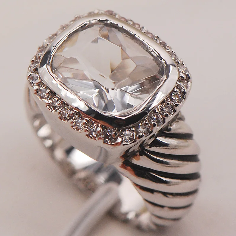 

White Crystal Zircon White Crystal Zircon 925 Sterling Silver Ring Size 6 7 8 9 10 F652 Fashion
