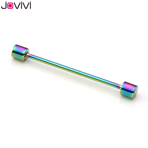 Jovivi 14 г нержавеющая сталь круглый Топ шпильки 37 мм Длинные Промышленные ушные штанги хрящевая спираль-раковины бар серьги гвоздики пирсинг - Окраска металла: Colorful