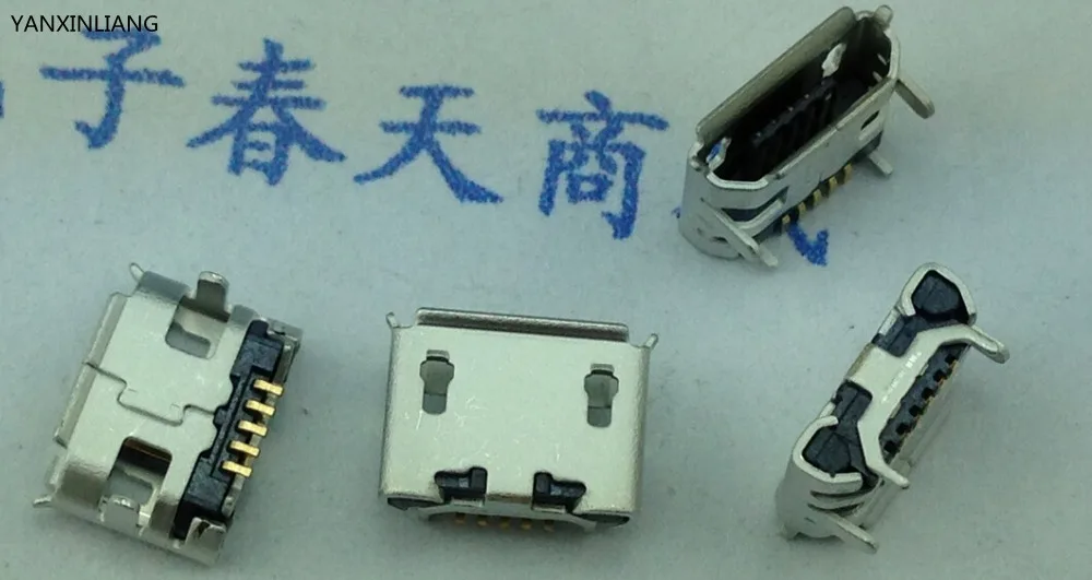 

100pcs micro USB 5pin jack Ox horn Four leg plate socket Female socket USB connector Ox horn short needle mini usb