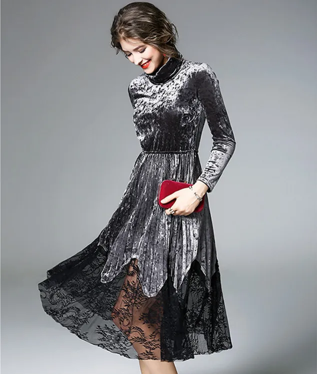 Женское кружевное бархатное платье FOLOBE облегающее вечернее в стиле пэчворк с