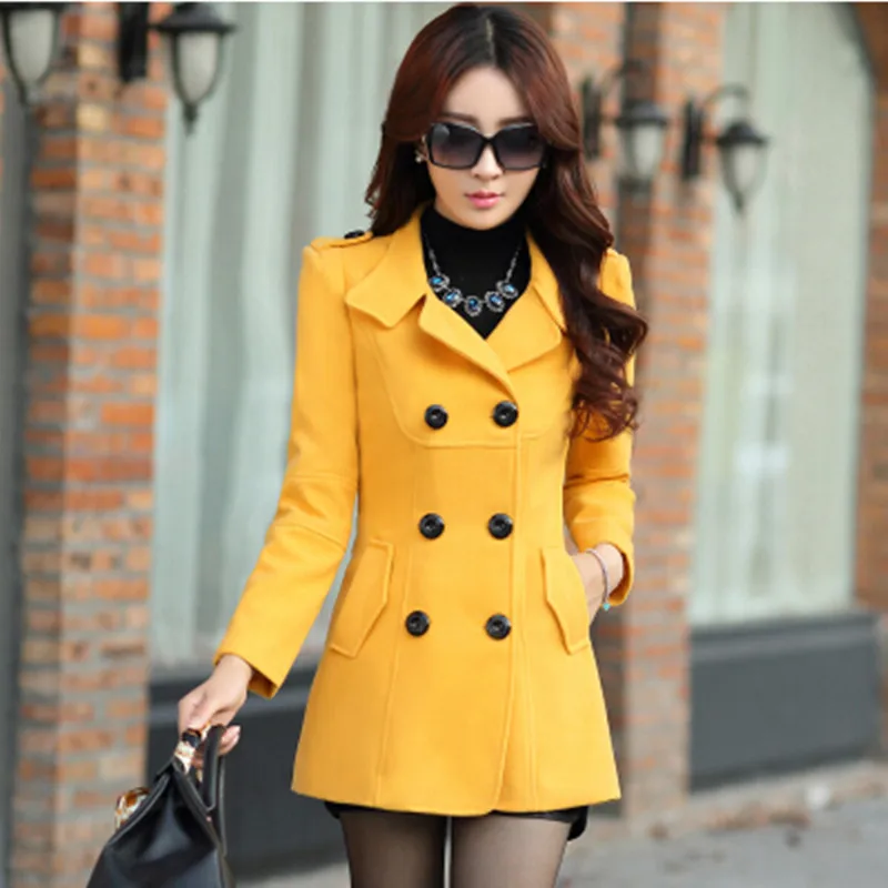 Зимнее шерстяное пальто для женщин модное однотонное двубортное с отложным