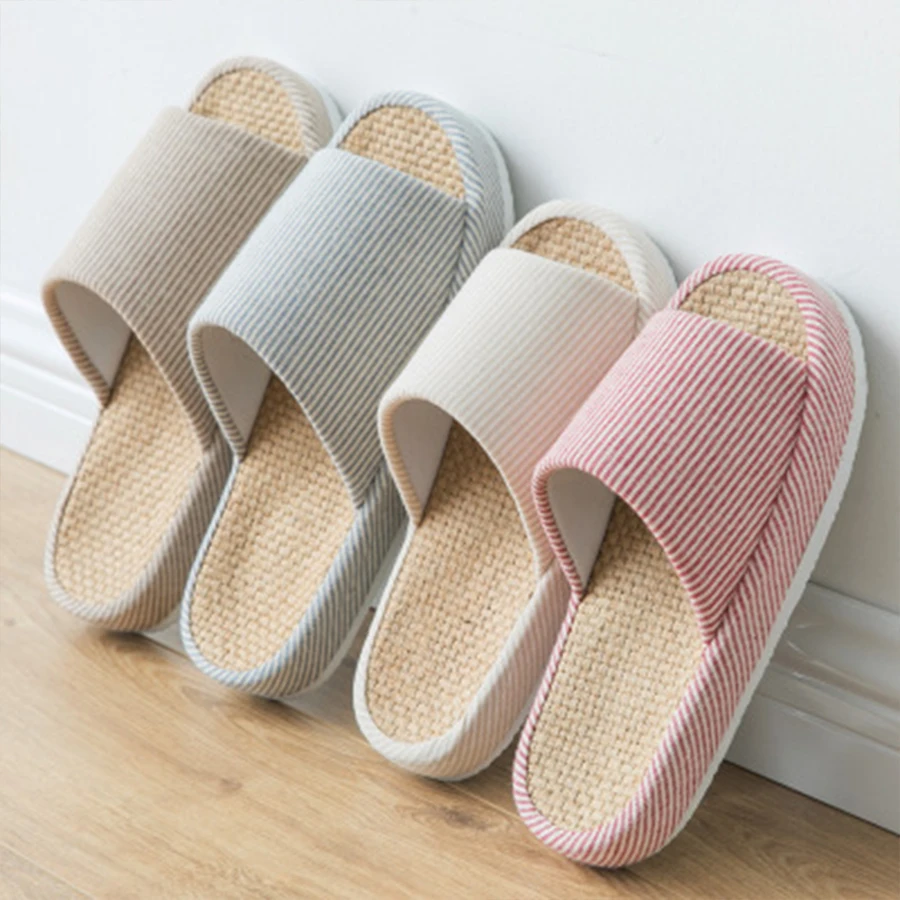 

Comfortable Unisex Bed Slippers Women Designer Home Linen Beach Shoes Harajuku Bohemia Style Slides Female Flip Flops
