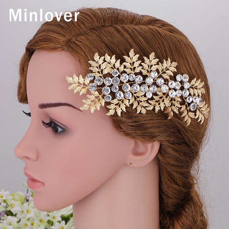 Minlover Золото Цвет Кристалл волос расчески для женщин горный хрусталь шпильки