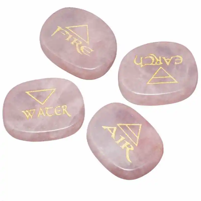 Rose Quartz Triangle TUMBEELLUWA 4 шт./компл. исцеляющий Рейки Кристалл выгравированы Usui/треугольник/Ангел/Таро символов Овальный пальмовый камень Гладкий отполированный драгоценный камень - Цвет: Rose Quartz Triangle