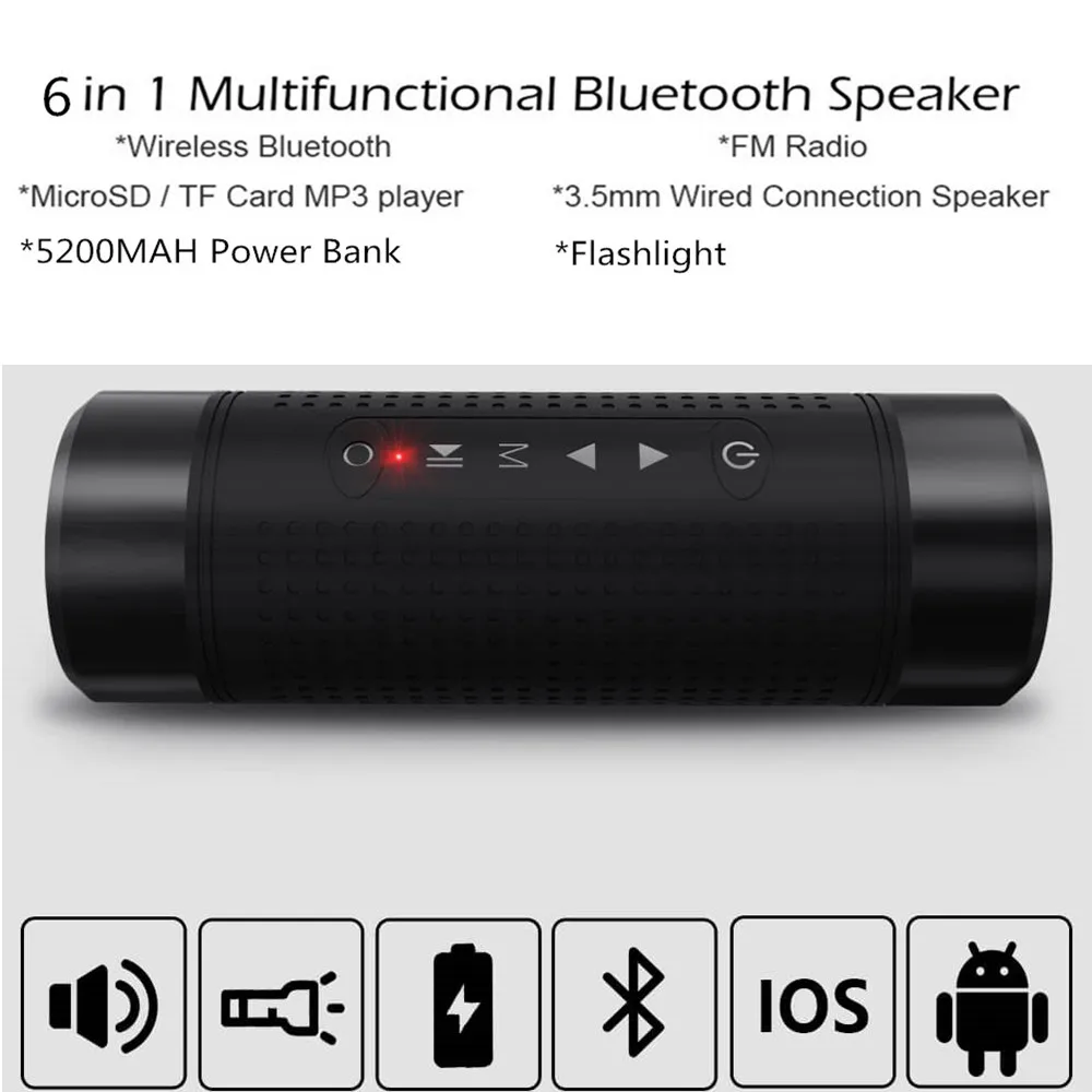 WLNGWEAR наружный Bluetooth динамик водонепроницаемый 5200 мАч Внешний аккумулятор для