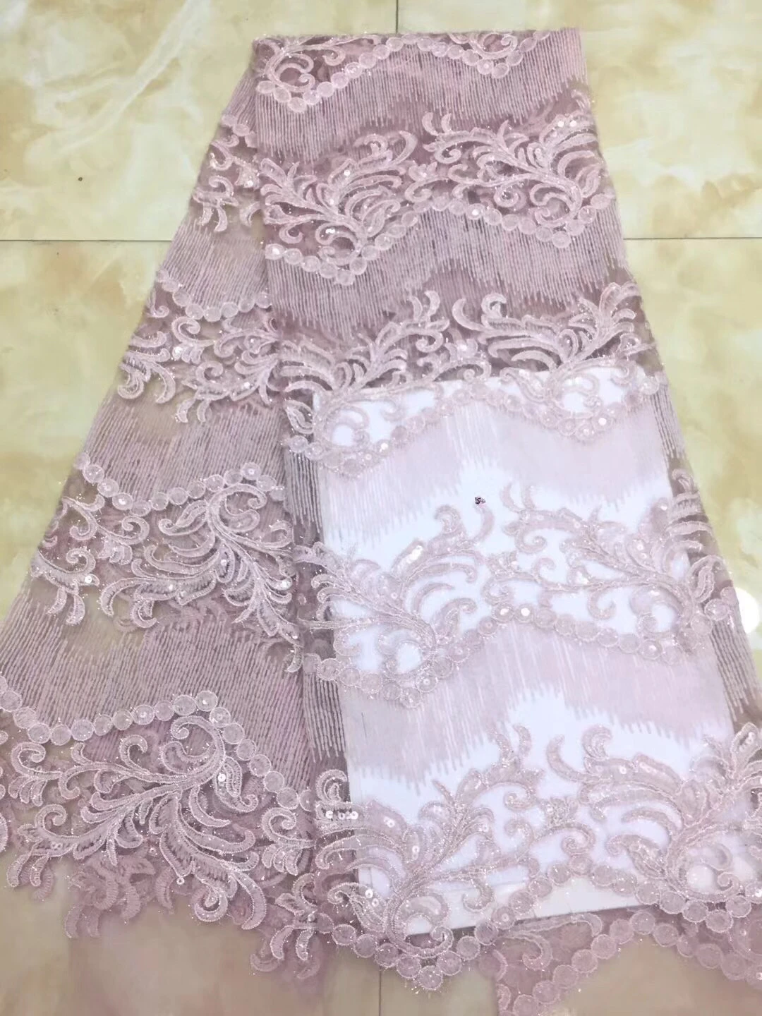 Лидер продаж Африканское кружево 2018 ярко-бежевое с блестками африканская