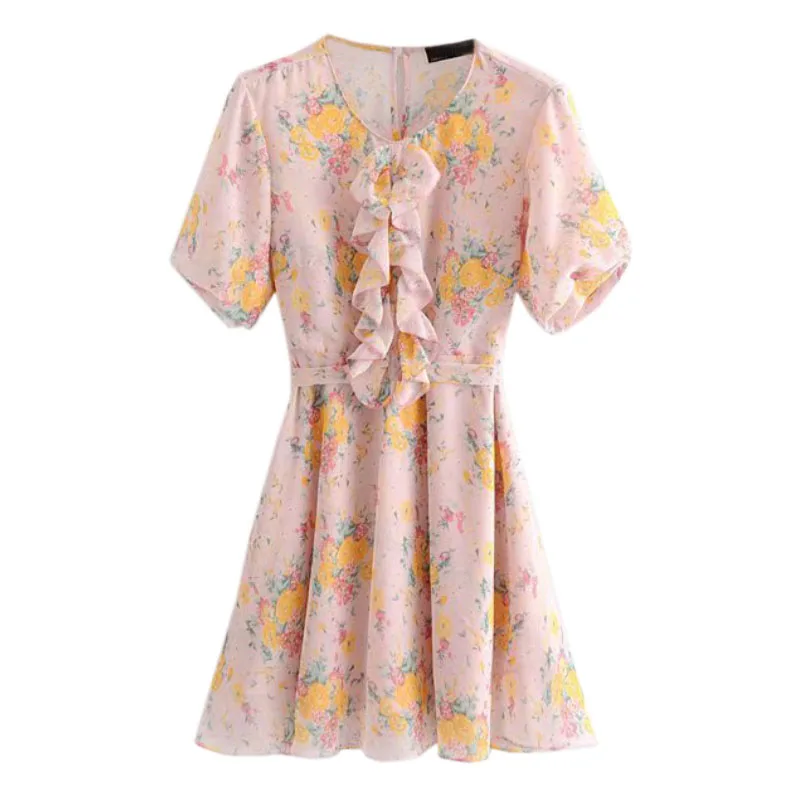 Женское милое Плиссированное мини-платье с бантом и поясом ТРАПЕЦИЕВИДНОЕ