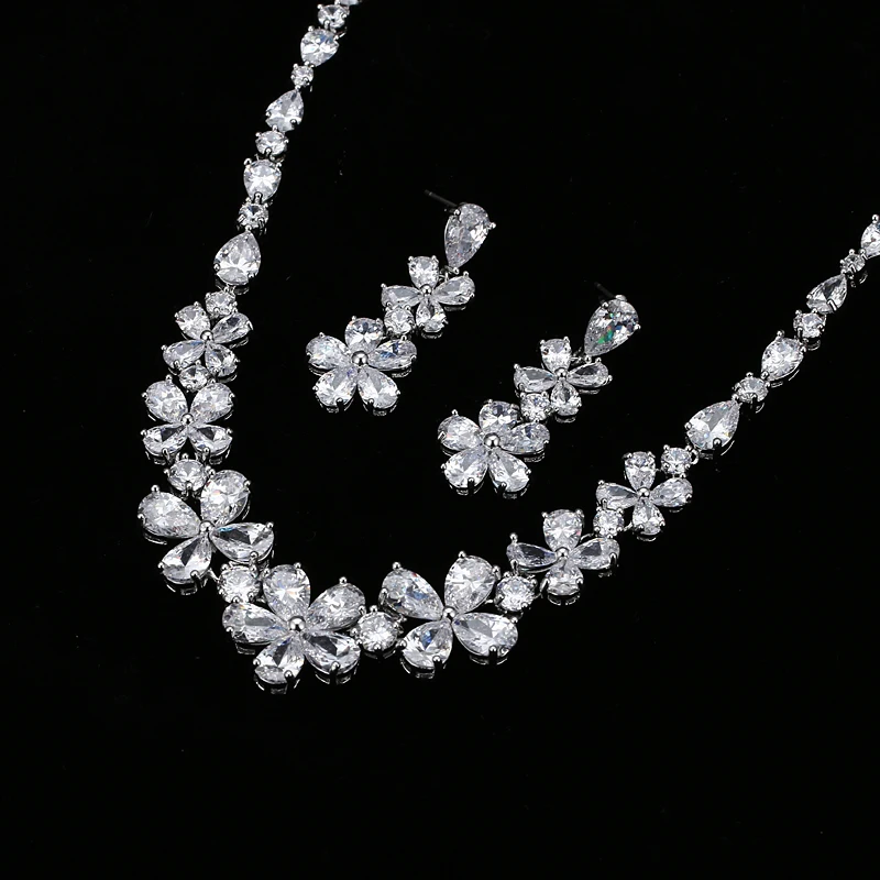 EMMAYA Новый Цветочный комплект ювелирных изделий серебряного цвета