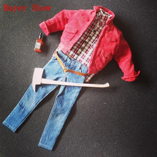 1/6 мужская одежда 1:6 zy Toys Youth красный белый синий Checker Box рубашка и джинсы набор для