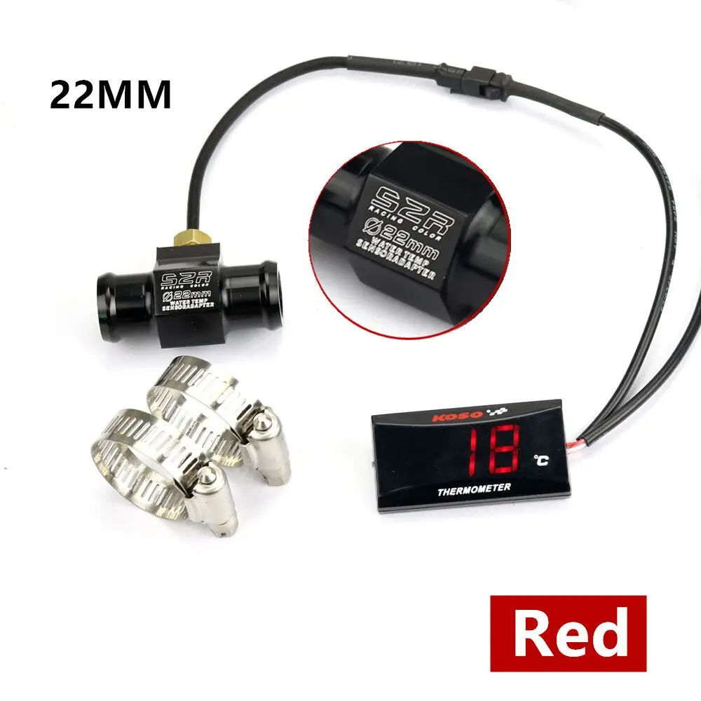 Temperature-Red-22MM Мотоцикл 12 в цифровой термометр Мото Светодиодный двигатель температура воды инструмент для yamaha honda suzuki KTM BWM Kawasaki Ducati - Цвет: Temperature-Red-22MM