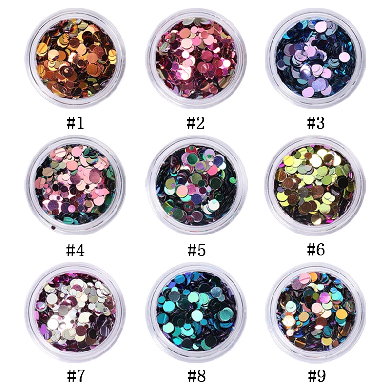 1g Nail Sequins Chameleon Colorful Glitter Mixed Size Paillette Flakes Round Shape 3D Art Design Decoration 9 Colors | Красота и