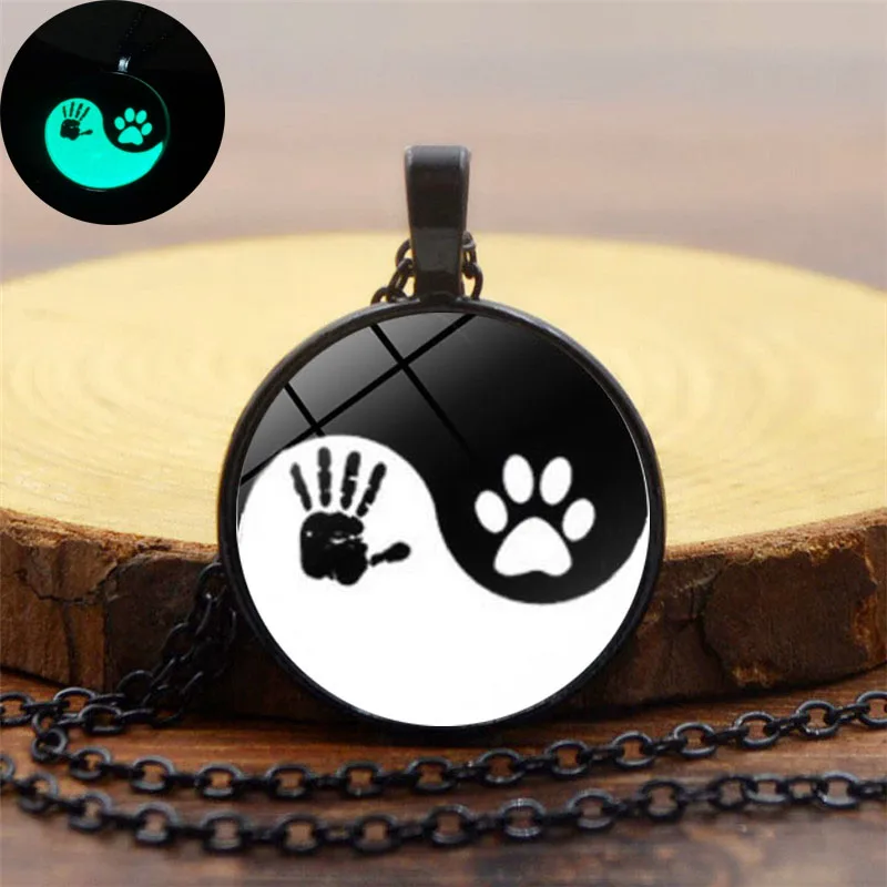 Taichi Yin Yang Dog Paw светящийся кулон на ожерелье DIY Jewelry Chain Necklace стеклянный купольный