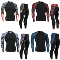 2019 new mens compression set running tights workout fitness training tracksuit long sleeve shirts sport suit rash guard kit 4xl