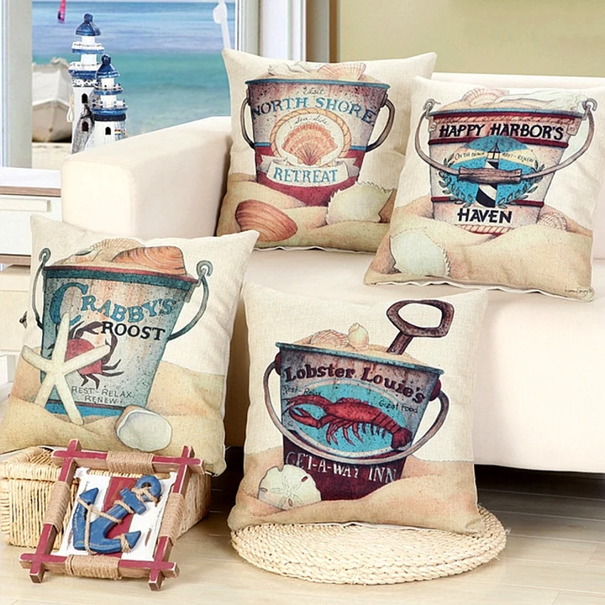 Ковш с морским принтом жизни декоративная подушка наволочка для дивана льняная
