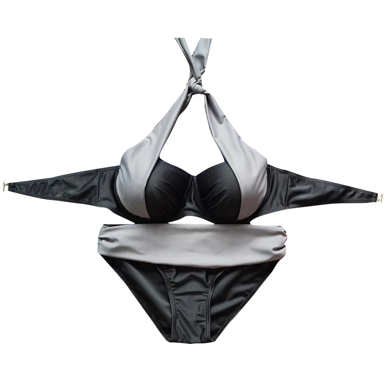 Женский купальник бикини с высокой талией пуш апом для пляжа большого размера S