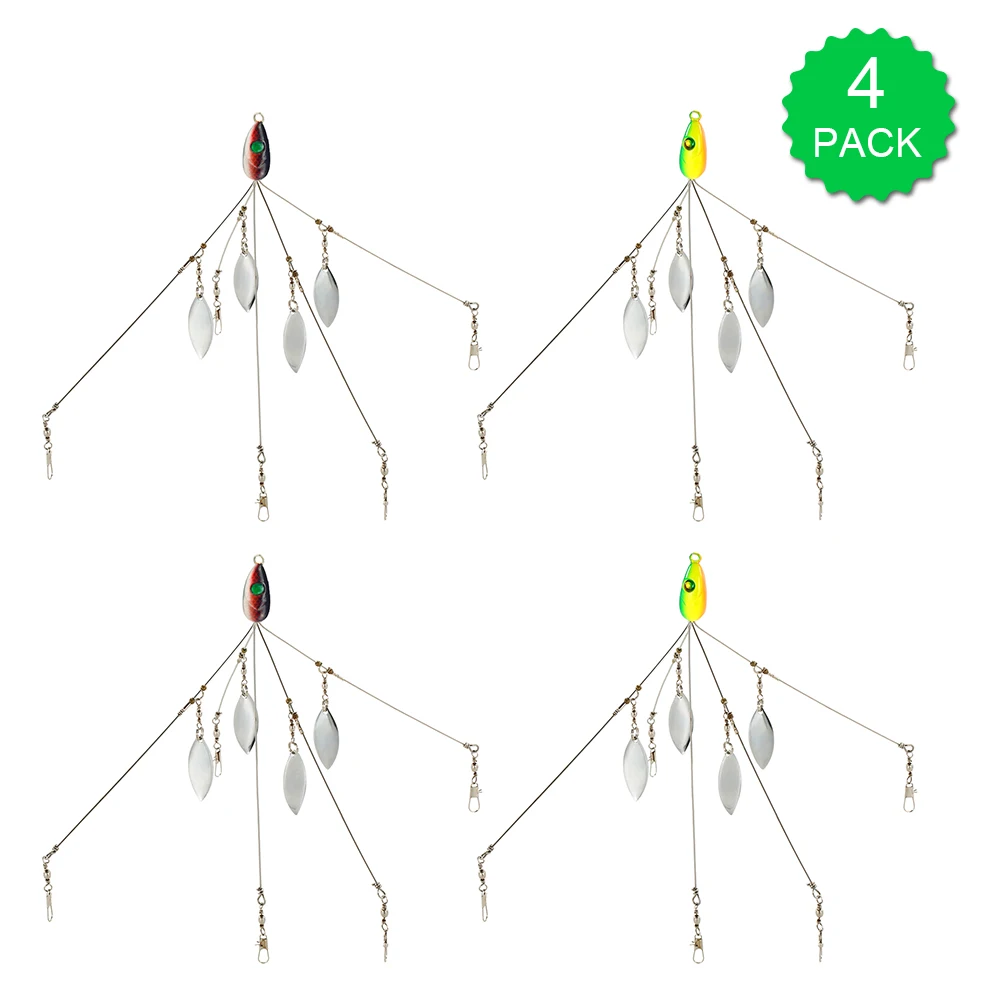 

4Pcs Fish Lure Umbrella Rigs Fishing Baits Lures Bass Fishing Rigs Five Arm Blades Wire Multi Lure Rig Kit with Barrel Swivels