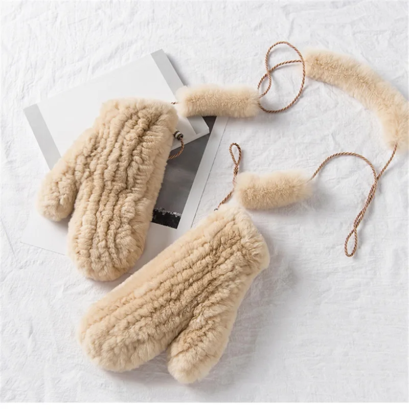 Новинка 2019 модные зимние детские перчатки натуральный мех кролика вязаные