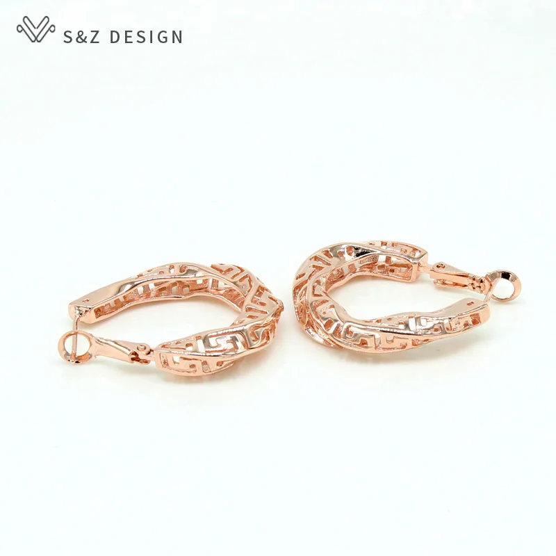S&ampZ 2019 New Hollow Out Rotating Earring 585 Rose Gold European/American For Women Trendy Party Fine Jewelry | Украшения и