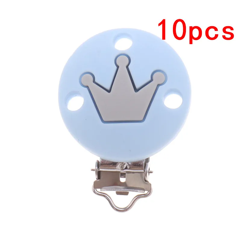 C-Pastel BLue-L-Gray 10 шт. Силиконовый круглый зубопрорезыватель с короной в форме звезды без бисфенола, держатель на цепочке для соски, Прорезыватель для зубов, жевательные украшения для кормления - Цвет: C-Pastel BLue-L-Gray