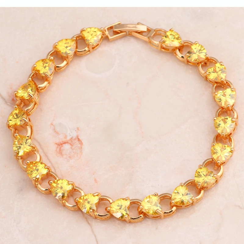 ROLILASON изысканный дизайн в форме сердца Желтый Кристалл Циркон Золотой Браслеты