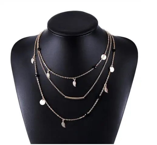 Bohemian Golden Multilayer Leaf Necklace for Women's Vintage Layered Collar 2019 Jewelry Gift | Украшения и аксессуары