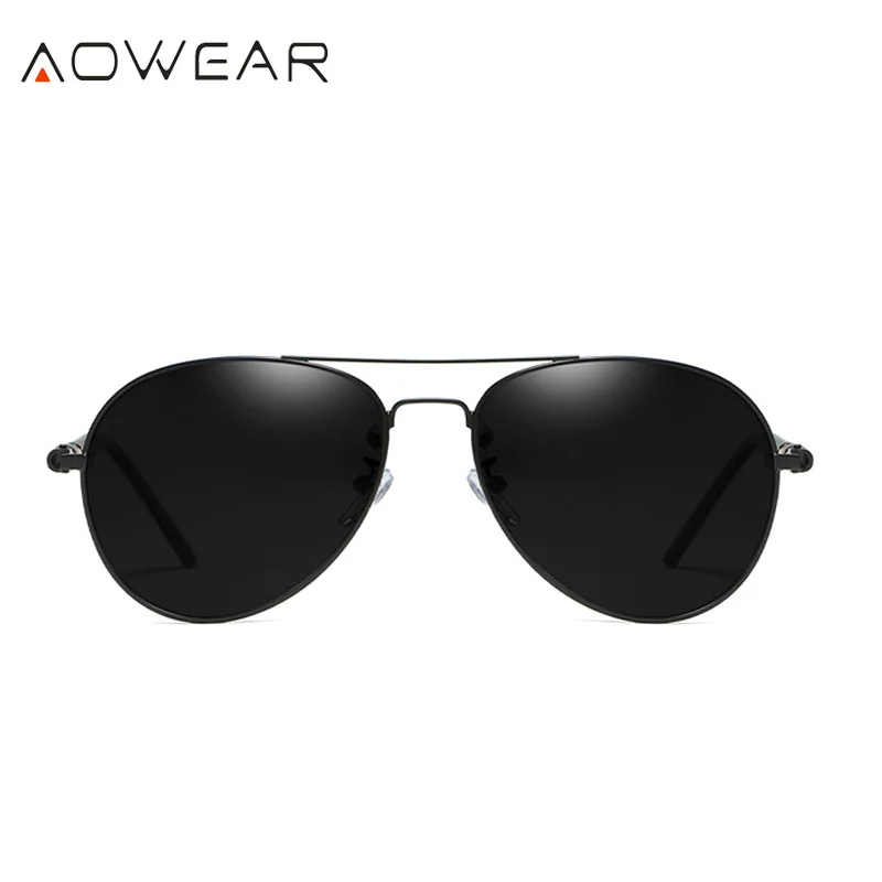 C2 Black AOWEAR Брендовая Дизайнерская обувь Поляризованные солнечные очки в стиле пилота Для мужчин UV400 вождения очки с зеркальным покрытием линз, солнечные очки с Чехол Gafas De Sol - Цвет линз: C2 Black