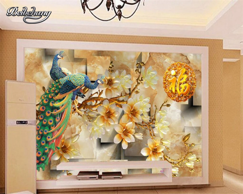 

beibehang The mural on the wall of a custom wallpaper peacock mural bedroom living room TV wallpaper for walls 3 d photo