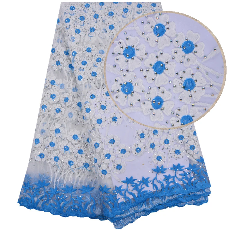 

Blue Water Soluble Milk Silk Lace Fabric High Quality Cheap Tulle African Lace Fabric Embroidered Tulle Fabric For Dresses 1313