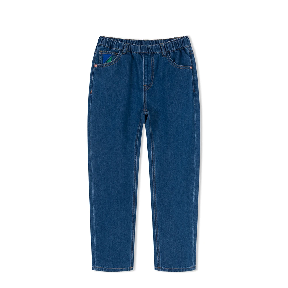 Balabala/ хлопковые джинсы прямого кроя из потертой джинсовой ткани для мальчиков-подростков; прямые джинсы без застежки с боковыми карманами и эластичной резинкой на талии