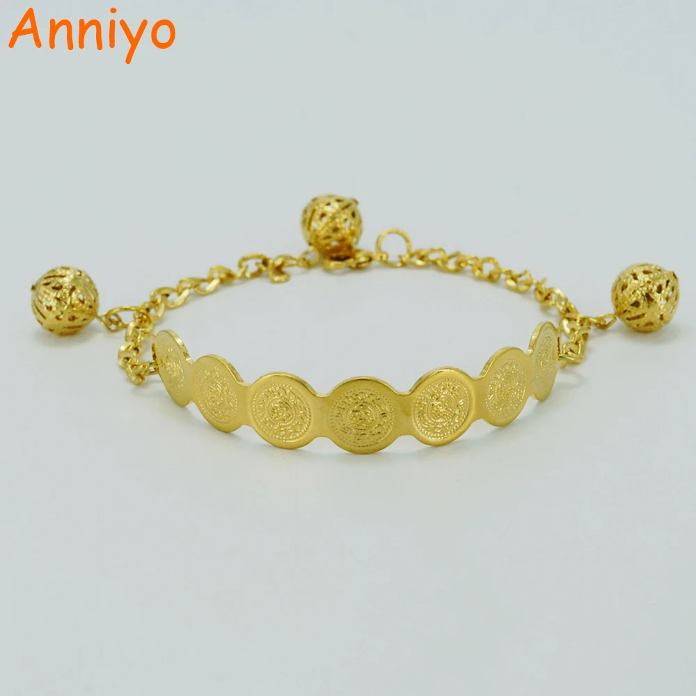Anniyo 20 см + 4 металлические монеты браслет для женщин бусины золотистого цвета и