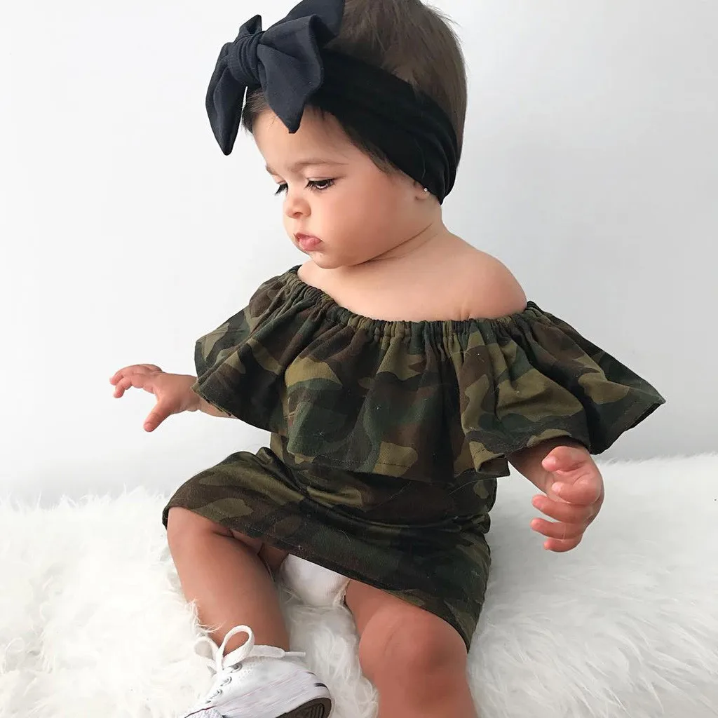2020 New Toddler Kid Baby Girl Camouflage Printed Off Shoulder Princess Dress Clothes Summer Dropping Vestido Ropa Cute | Детская одежда