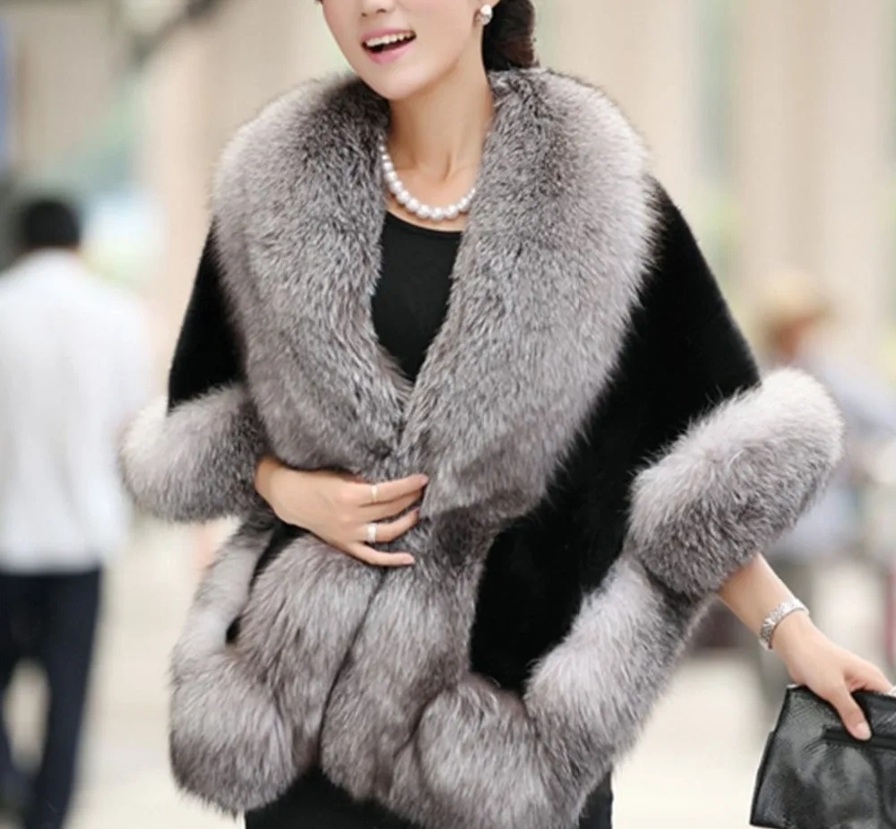 Lady Luxury Faux Fur Cape Multicolor Sexy Party Weeding Cloak Winter Woman Warm Coat | Женская одежда