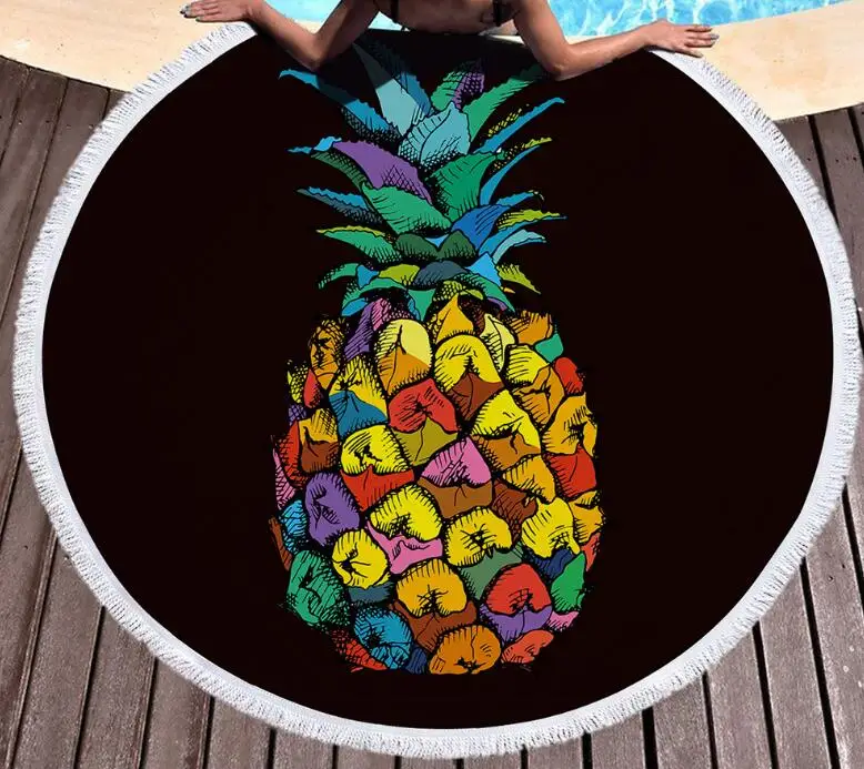 Большое круглое пляжное полотенце из микрофибры с изображением фруктов цветное