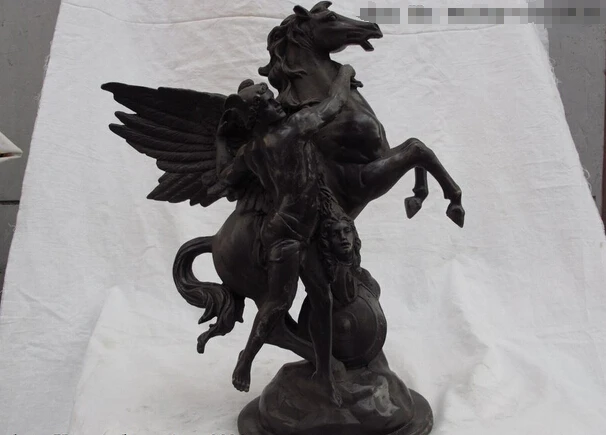 

song voge gem S0703 16 West Classical ART Copper Bronze Man Pull Fly Horse Sculpture