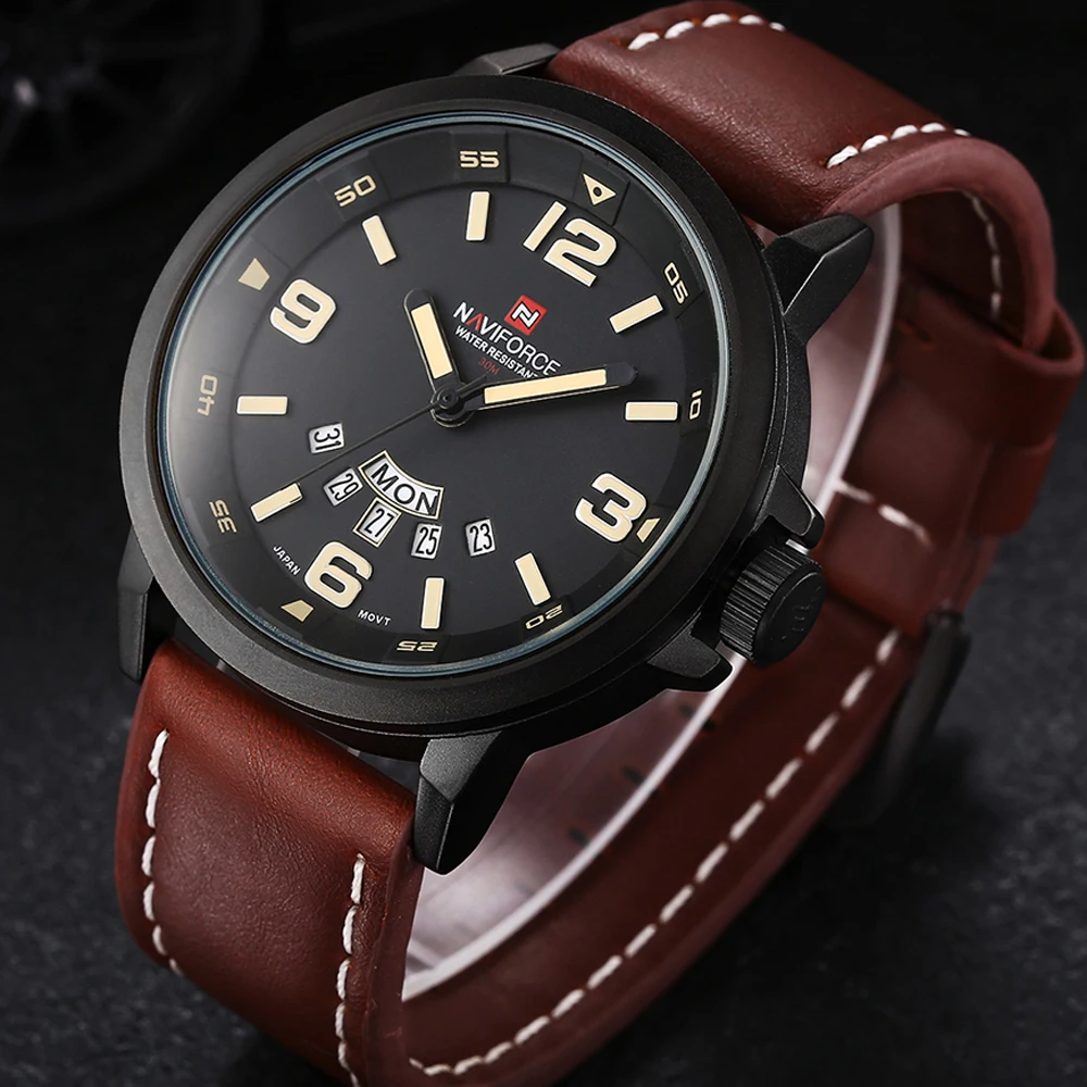 2017 Brand NAVIFORCE Watches men Casual Quartz reloj Leather wristwatch Army Military hombre men's clock relogio masculino | Наручные