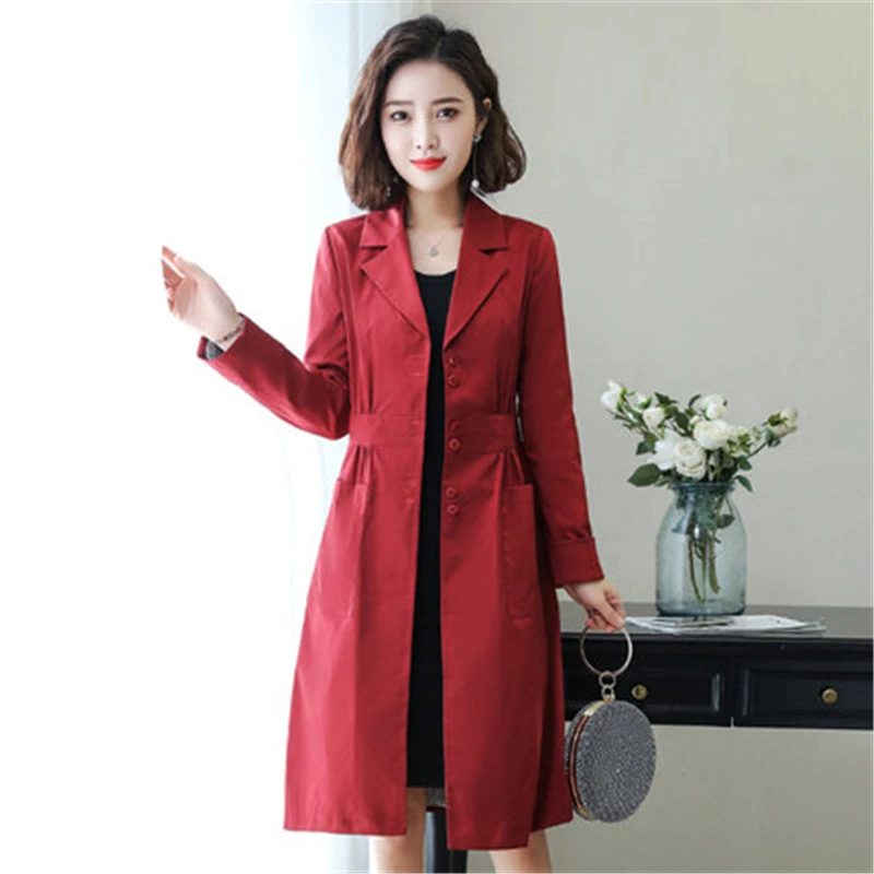 Женский однобортный Тренч облегающее длинное пальто верхняя одежда весна-осень