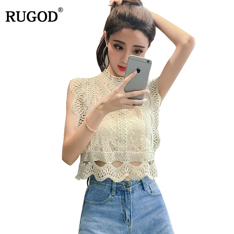 Женские кружевные топы без рукавов ROGOD свободная футболка с круглым вырезом и