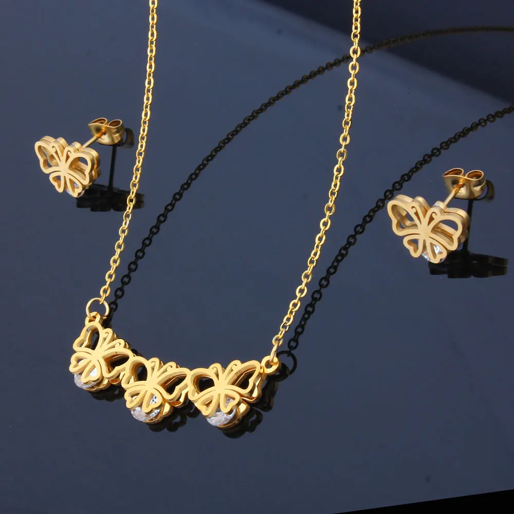 XUANHUA набор украшений из нержавеющей стали с бабочкой для женщин ожерелье и набор сережек Женские аксессуары модные роскошные женские украшения
