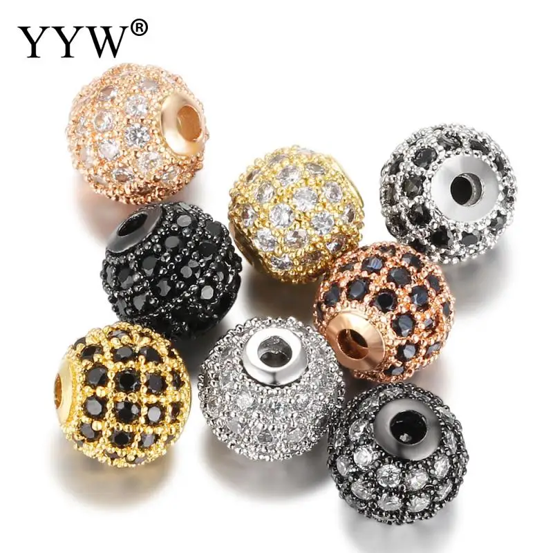 

YYW 5pcs/Lot 8mm 10mm Luxury Micro Pave AAA+ Zircon European Spacer Beads Round Ball Shape Charms For Bracelet Making Jewelry