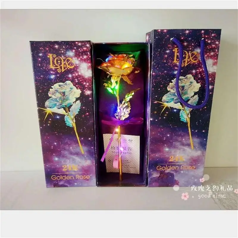 E Прямая 24 K покрытый фольгой розовый Glaxy Box светодиодный светильник с розами на День Святого Валентина подарок Любовь Свадебный декор с батареей - Цвет: E