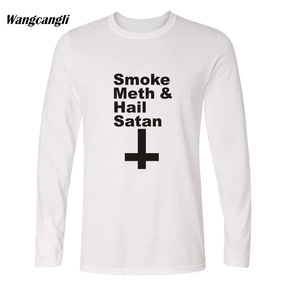 Забавная хлопковая футболка с надписью Smoke Meth and Hale сатана длинным рукавом модная