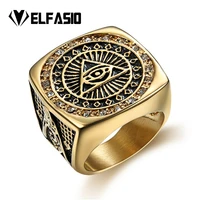 mens stainless steel gold ring illuminati the all seeing eye illunati pyramideye symbol hip hop jewelry size 8 13