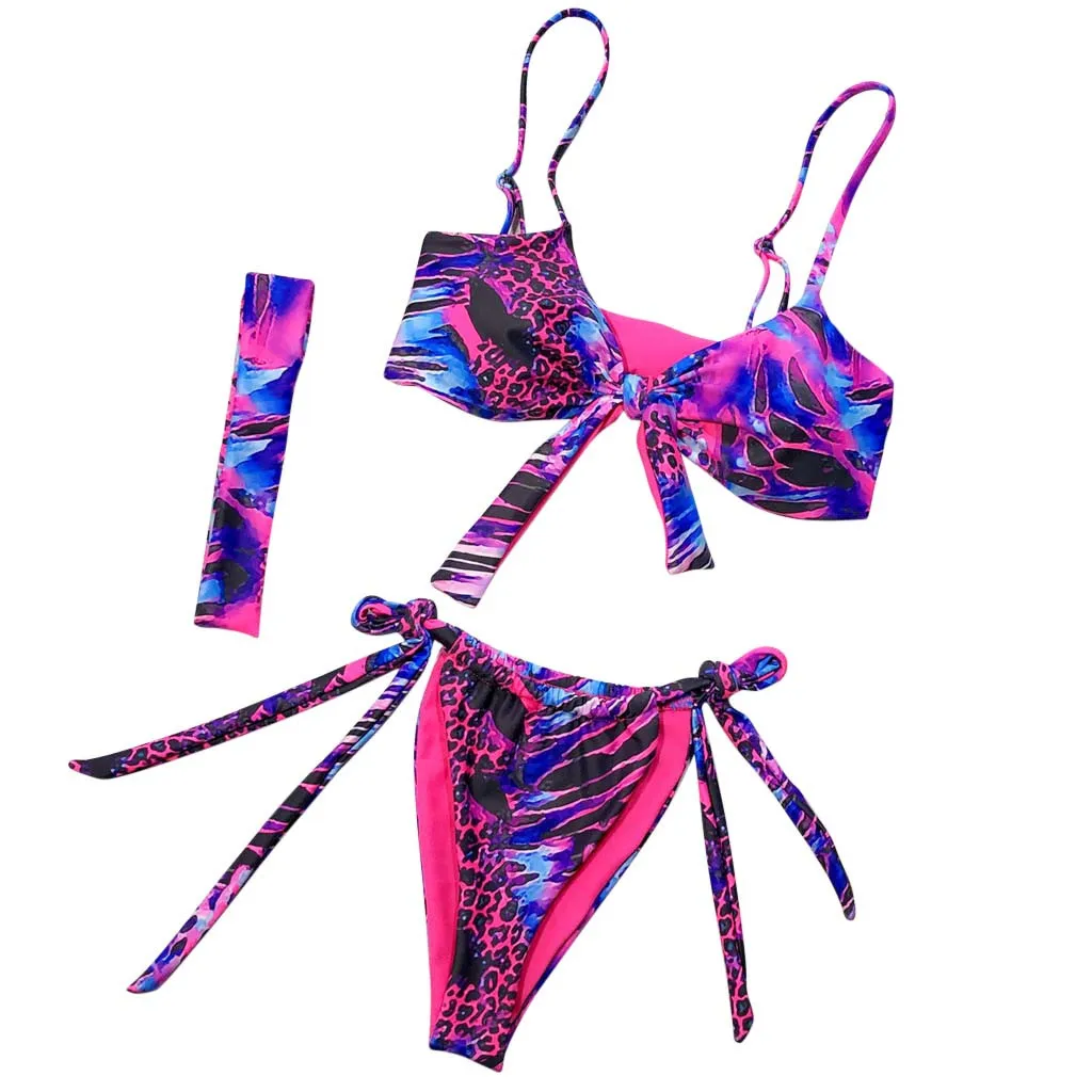 Женский купальник бикини SAGACE с бантиком и повязкой на голову пуш ап бразильский